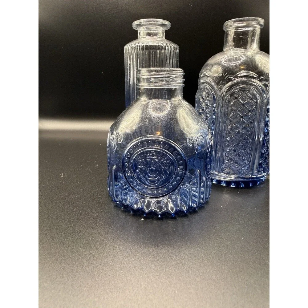 Lot Of 3 Vintage Style Blue Glass Bud Vases Bottles Shabby Chic Cottagecore